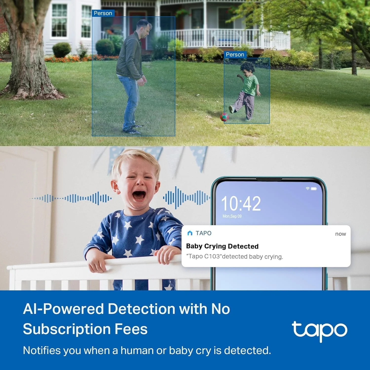 2K Pan/Tilt Indoor/Outdoor Security Camera, Tapo C217 HybridCam 360 (Black) - Image 5