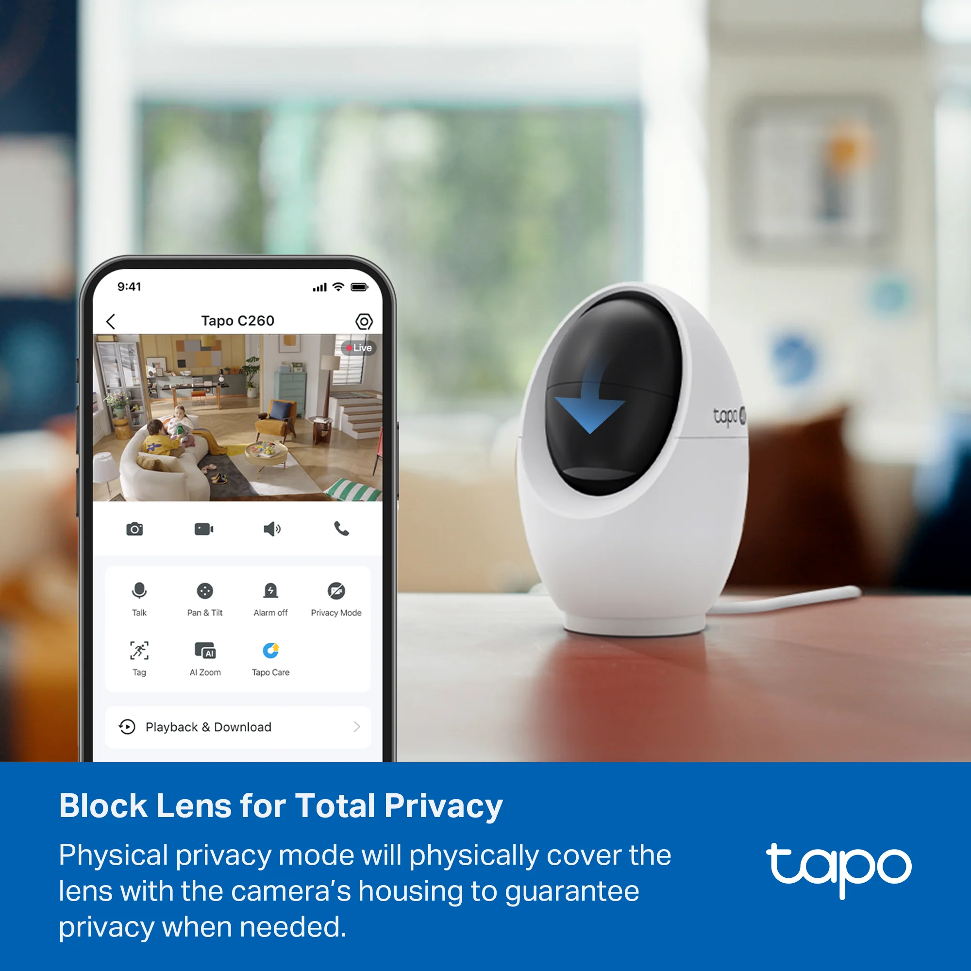 4K Ultra HD Pan/Tilt Dual-Band WiFi Indoor Security Camera, Tapo C260 RoomCam 4-Pack - Image 8